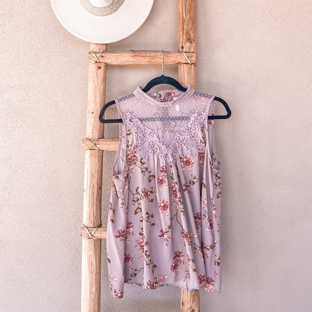 Knox Rose Floral Dusty Lavender Lace Tank Top | Size XXL